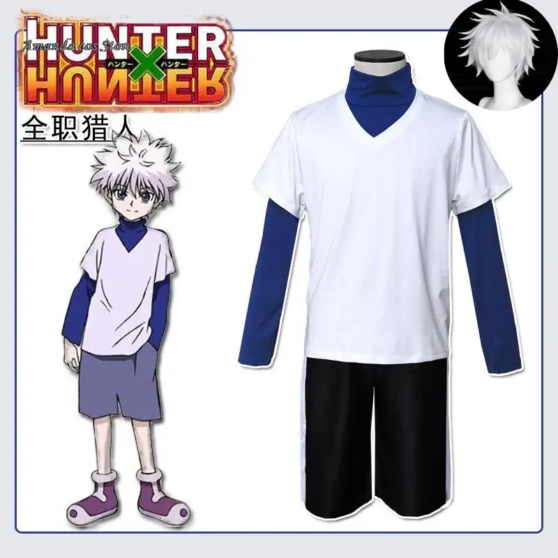 

Костюм для косплея Hunter X Hunter Killua Zoldyck, мужской костюм для Хэллоуина, Униформа, топ + парик