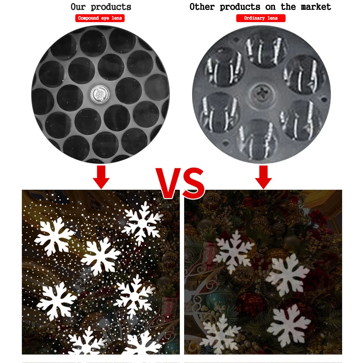 USB Power Christmas Projector Lights LED Fairy Lights 360° Rotating White Snow Projection Lamp for Home Party Xmas Decoration