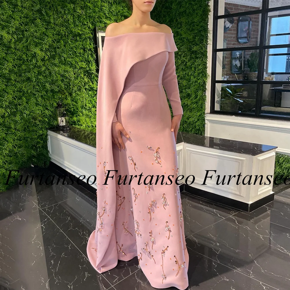 Msikoods Strapless Satin Pink A Line Evening Dress Saudi Arabic Cape Party Dress main image 1