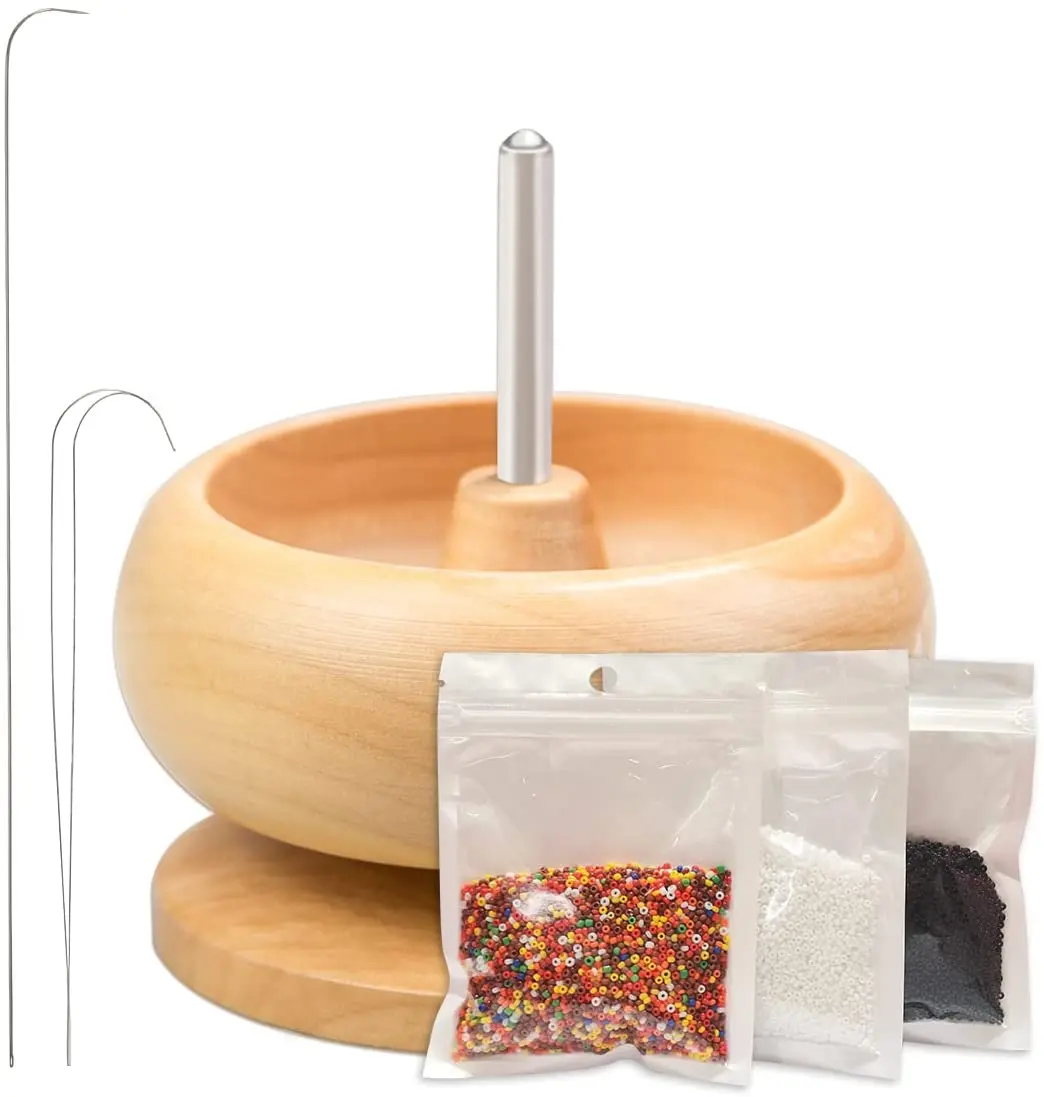 XUQIAN Hot Sale Wooden Bead Spinner Kit with 2 Pcs Big Needles and 150g Seed Beads Gifts for Jewelry Making Tools L0160