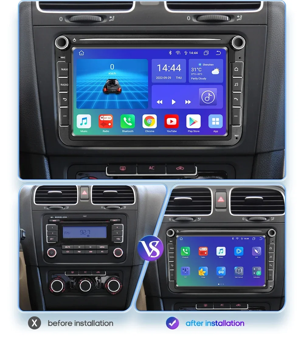 Carplay 안드로이드 12 자동차 라디오 멀티미디어 플레이어 오디오 스테레오 GPS Navi For VW POLO GOLF 5 PASSAT SKODA SEAT TOURAN TIGUAN JETTA