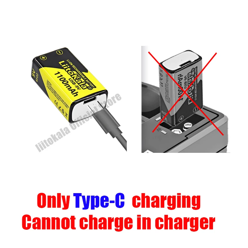 LiitoKala Batterie Ricaricabili 9V USB-C 1100mAh, Batteria al Litio Ricaricabili da 9V ad Alta Capacità con Indicatore LED per Allarme antifumo, Metal Detector, Walkie-talkie (2-Pezzi