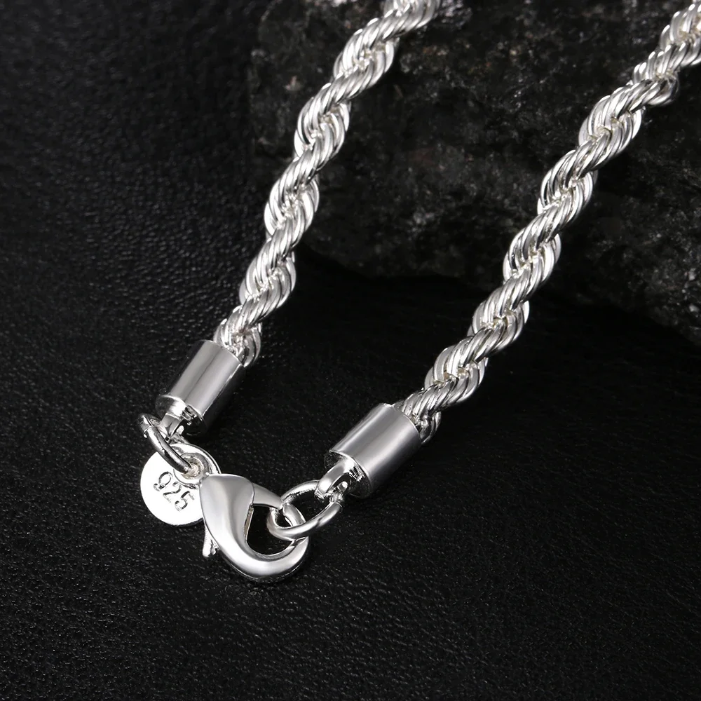 4MM Rope 16-24inch for Women Men Beautiful Fashion 925 Sterling Silver Charm Chain Necklace High Quality Jewelry 40-60cm