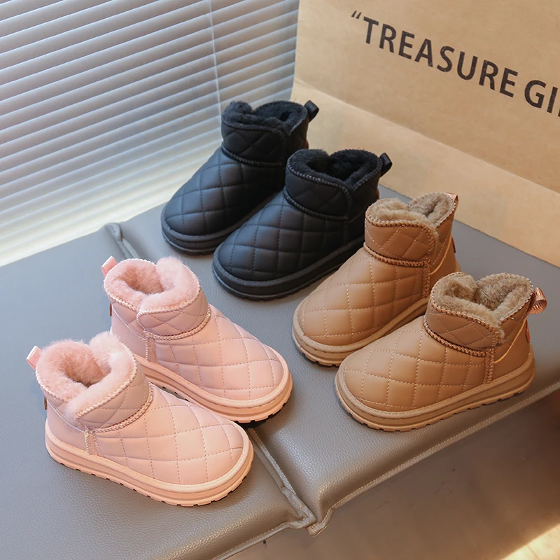 Warm Quilted Non Slip Kids Ankle Boots for Outdoor Play