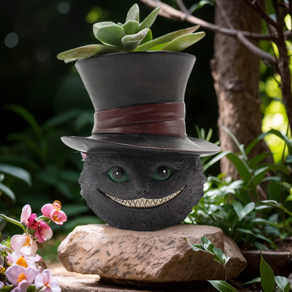 Black Cat Plant Pot Succulent Planter Best Gifts for Family Friends Cute Resin Planter Flower Planter for Indoor Outdoor