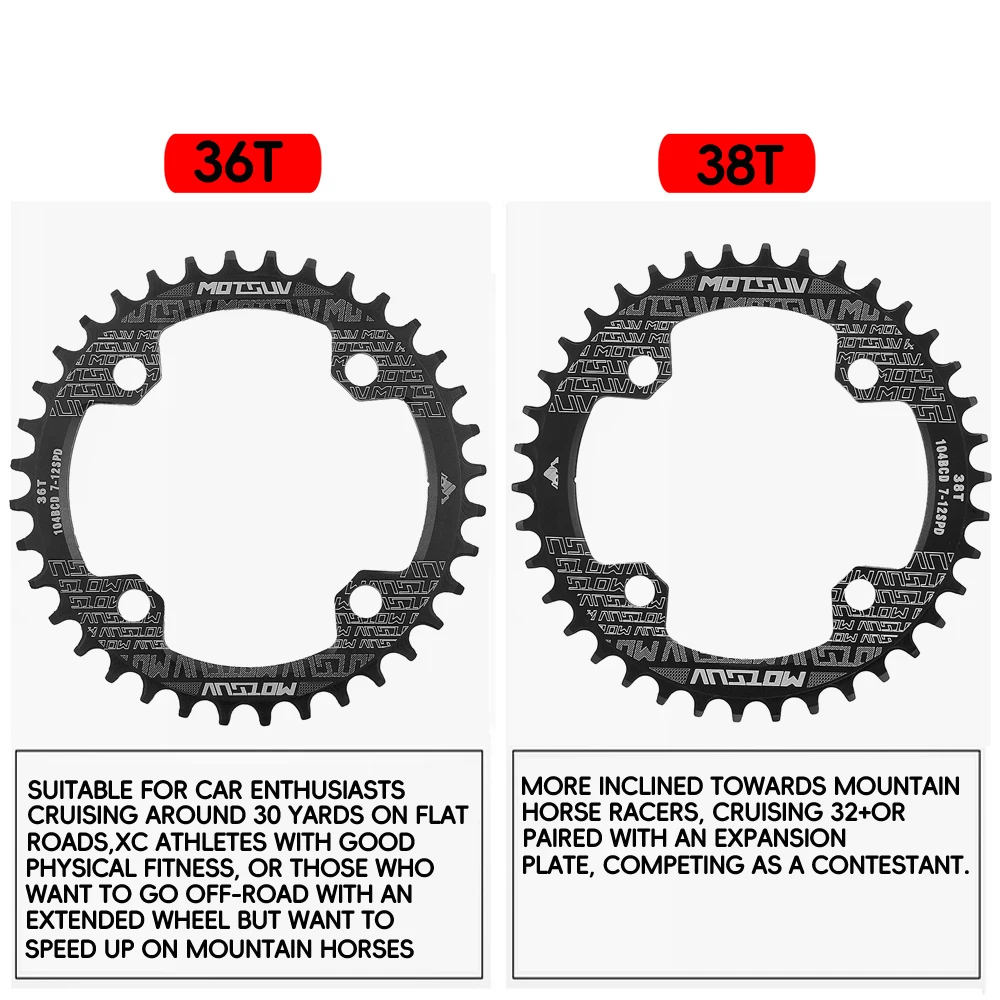 MOTSUV- 104 BCD 32T/34T/36T/38T Oval Round Bicycle Chainring MTB Bike Parts Light Star Ring for Shimano Series 104BCD Accessory bike chainring