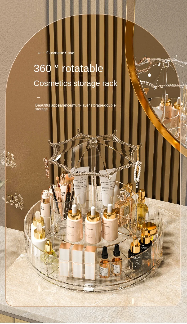 1Pc Cosmetics Storage Box, 360° Rotating Cosmetics Storage Box, Umbrella Design Acrylic Makeup Organizer, Light Luxury Desktop