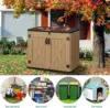 Large Outdoor Horizontal Storage Shed, 47 cu ft Resin Tool Shed w/o Shelf, Outdoor Waterproof Storage with Floor for Trash Cans 2