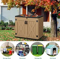 Large Outdoor Horizontal Storage Shed, 47 cu ft Resin Tool Shed w/o Shelf, Outdoor Waterproof Storage with Floor for Trash Cans 2
