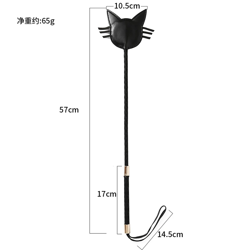 57CM Cat Shape Top Leather Long Straight Whip Riding Crop Flogger Dressage Whipps Paddle Slapper Horse Training 2