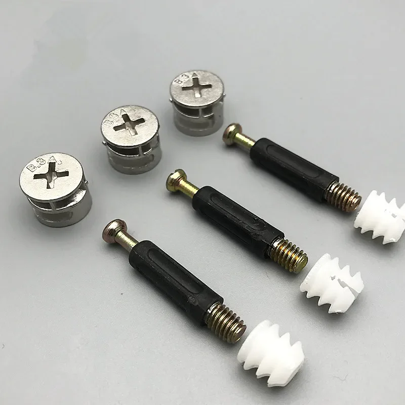 M6 Furniture Bolt and Nut Set 3 in1 Clothes Cabine Desk Link Fixer Connector Screw 40mm Length Woodworking Nut Hardware Fittings