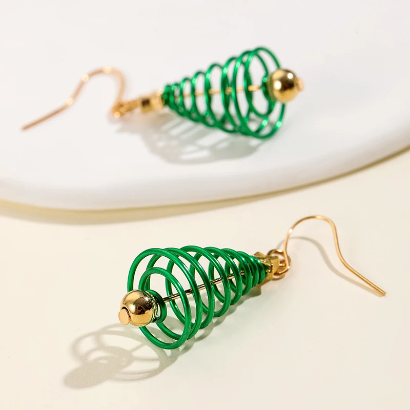 Christmas Tree Shaped Dangle Earrings For Women Star Pattern Piercing Jewelry Accessories New Year Gifts