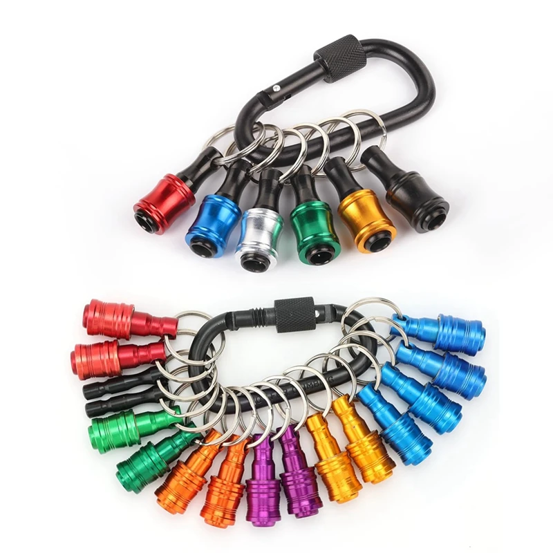 

24Piece Bit Holder Keychain 14 Pcs And 6Pcs 1/4 Inch Hexagon Screwdriver Bits Retainer W/Black Carabiner Portable Metal