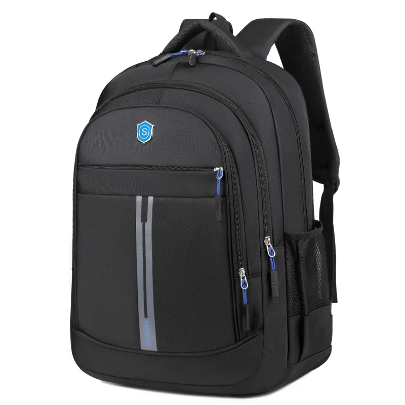 Black Nylon Backpack with adjustable strap and multiple pockets - large capacity schoolbag, durable polyester lining, leisure ba