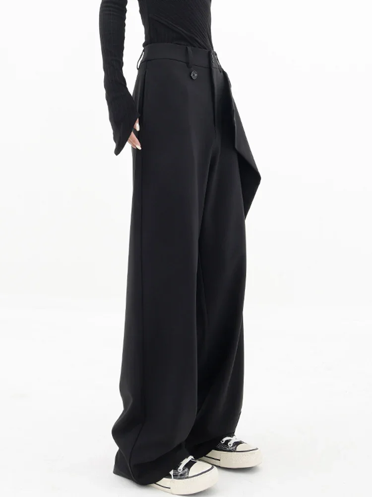 Women Pants High Waisted Wide Leg Pants Irregular Patchwork Casual 2024 Fashion Black Full Length Solid Spring Straight Trousers