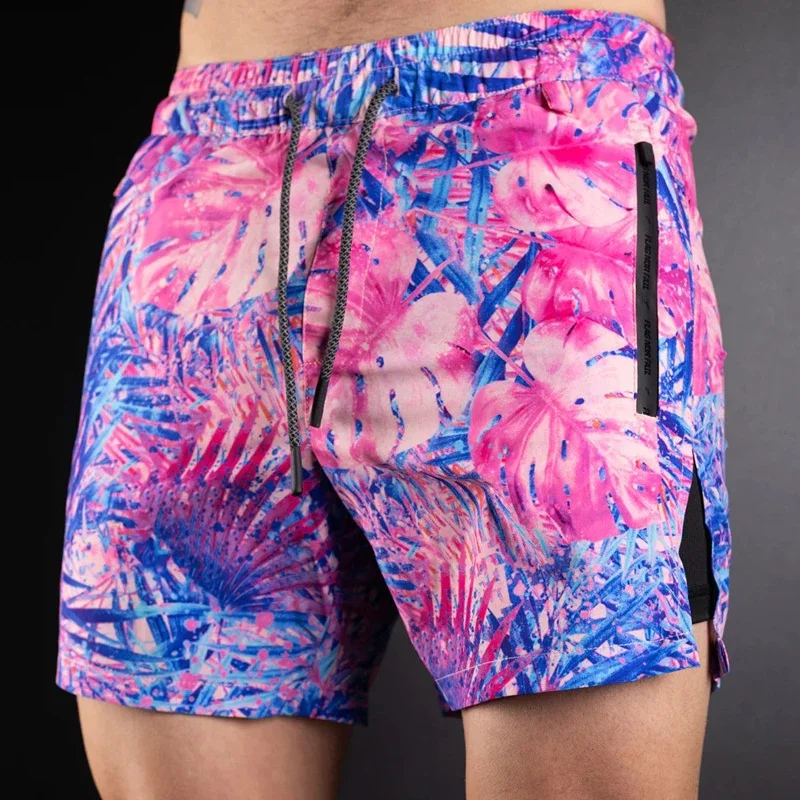 Summer New Men's Shorts 2-In-1 Double Layer Shorts Sports Fitness Quick Drying Breathable Stretch Beach Pants Basketball Shorts