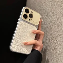 Luxury PU Leather Phone Case with Creative Color Block Design and Large Window Lens Protection - iPhone 13 Pro (White)