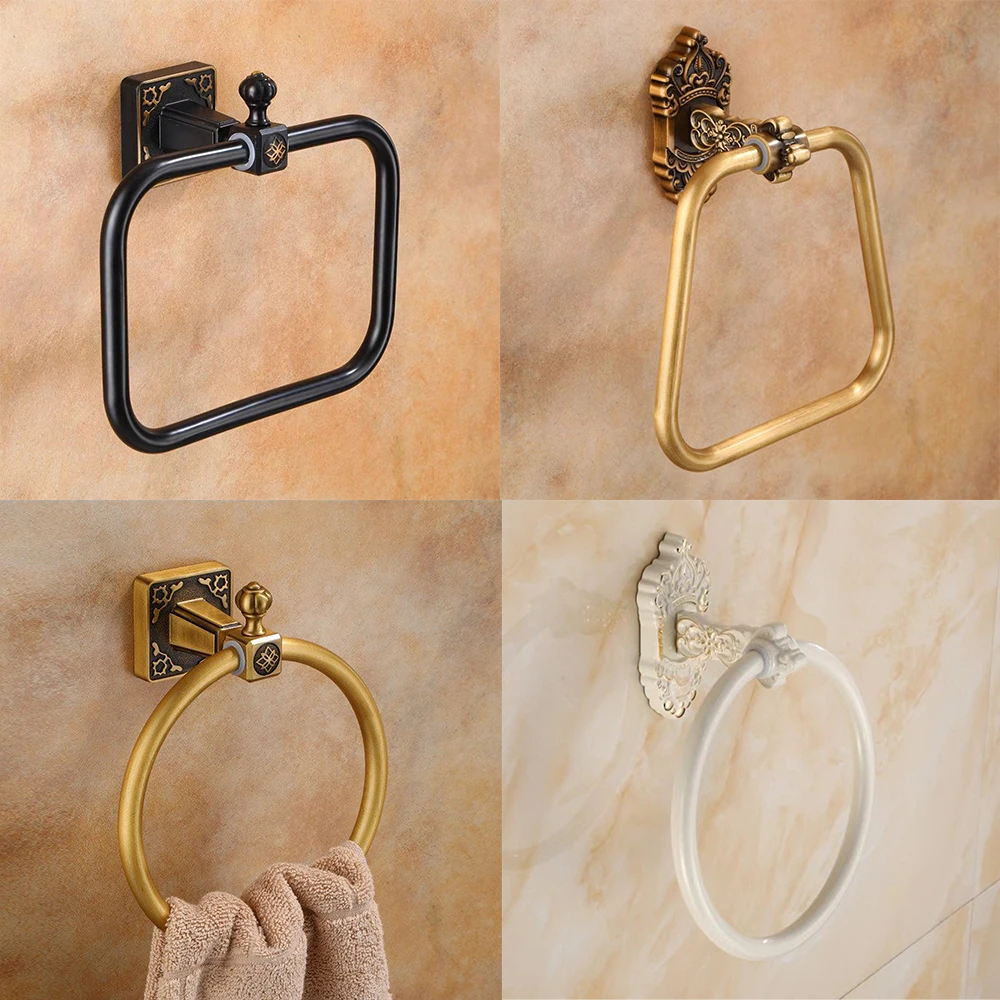 Antique Europe Towel Ring Bath Towel Rack Wall-Mounted Aluminium Classic Round Shelf Bathroom Accessories