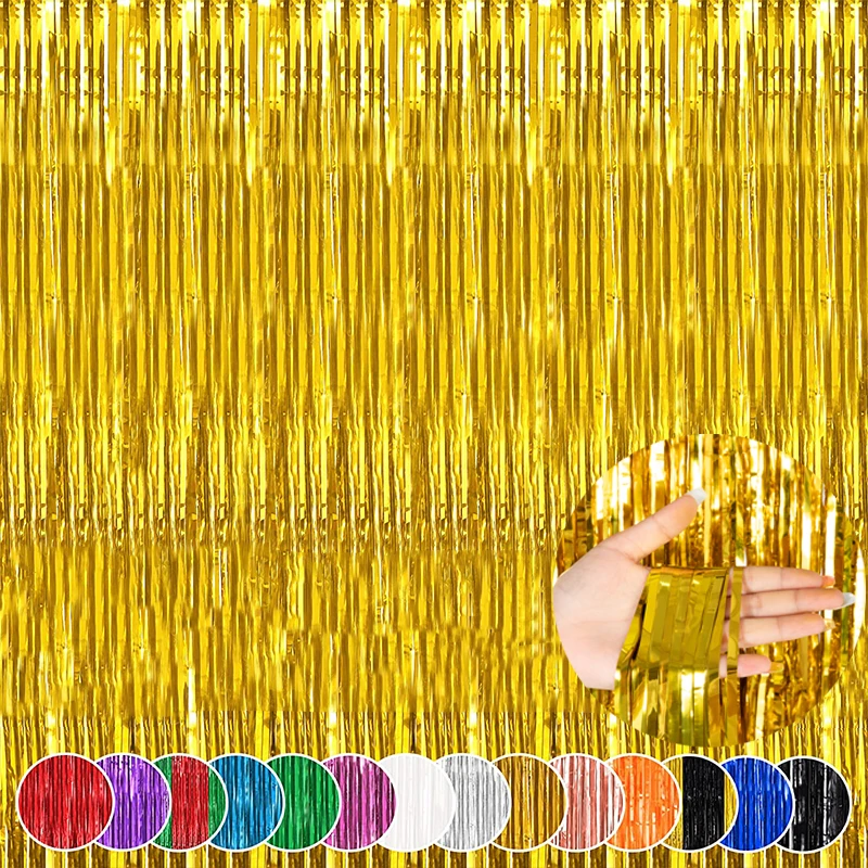 Birthday Backdrop Decoration 2M Foil Fringe Backdrop Curtains for Party