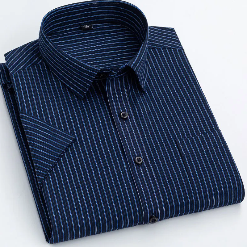 Summer thin men's business social short-sleeved shirt professional formal striped casual non-ironing breathable shirt slim fit 2