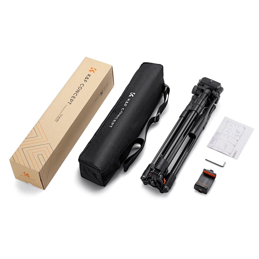 K & F 컨셉 63.8 인치 DSLR 카메라 삼각대, 휴대용 알루미늄 여행 전화 삼각대, 전화 클립 포함, 범용 사진