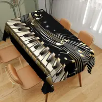 Nappe de piano élégante aux notes dorées, Housse de table haut de gamme à motifs de touches musicales noires et blanches pour cuisine, maison et dîner festif 1