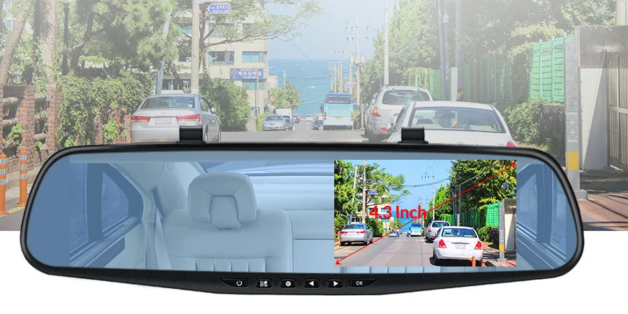 S65466ea8bc5847eaacad2f17e661e3e53 E-ACE Full HD 1080P Car Dvr Camera Auto 4.3 Inch Rearview Mirror Digital Video Recorder Dual Lens Registratory Camcorder