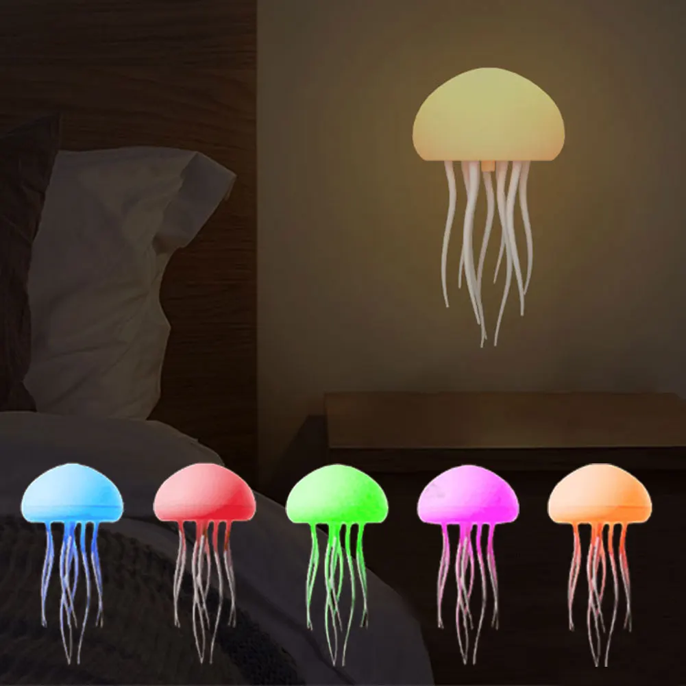 RGB Gradient Jellyfish Atmosphere Bedside Lamp Rechargeable Desk Lamp with Dancing Legs and Touch Sensor Voice Control 3