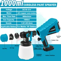 18V 1500W Electric Cordless Spray Gun High Power HVLP Paint Sprayer Auto Furniture Steel Coating Airbrush For Makita 18V Battery 2