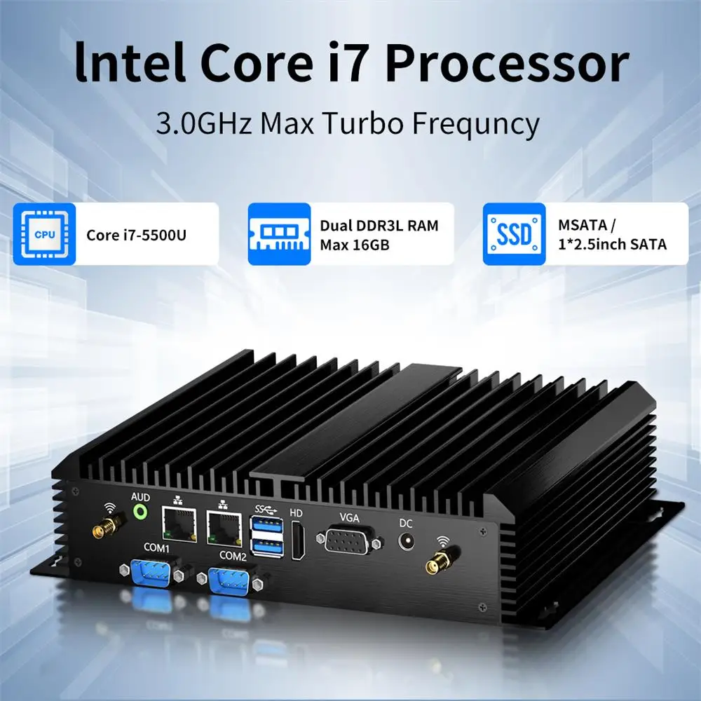 Msecore   Industrial sin ventilador  Mini PC Intel Core 2955U  I3 5005U  I5 4200U  I7 5500U CPU Fanless Design with Dual DDR3L Memory Dual Storage Support Win10 Gamer Pc. 