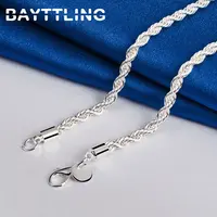 Breloque en argent sterling 925 pour hommes et femmes, accessoires, 4MM, 40-60cm, 2 pièces, chaîne en corde, collier, Bracelet, mode, cadeau de mariage, bijoux 5