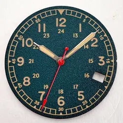 Vintage 29mm Black Olive Green Pilot Field Watch Dial with Luminous Hands and Date Window (Green set)