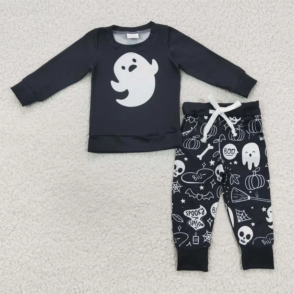 

Wholesale Baby Boy Halloween Horror Pumpkin Outfit Children Long Sleeves Ghost Shirts Pocket Pants Sweatpants Kids Toddler Set