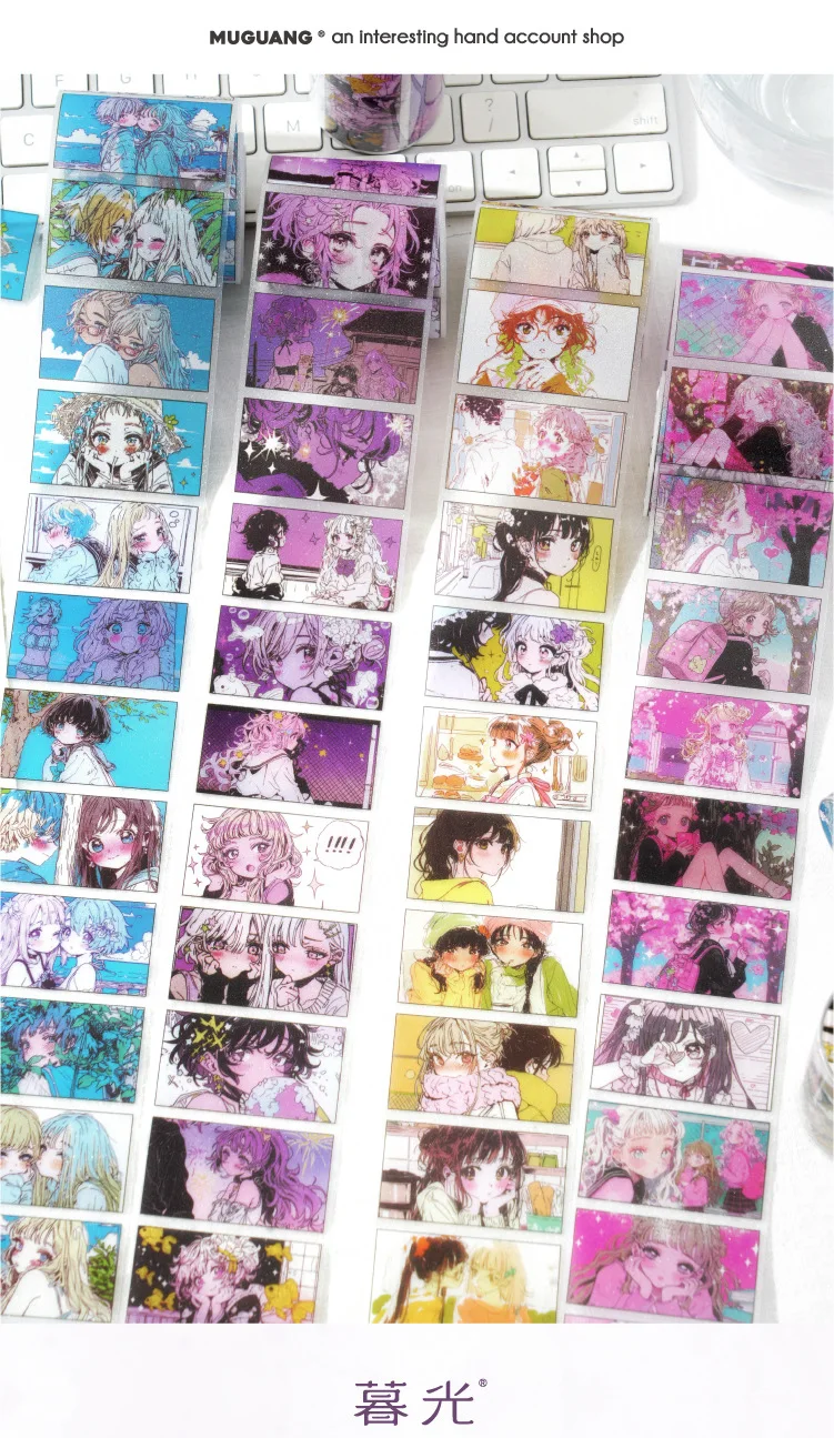 1 Rolle japanische Anime- und zweidimensionale Klebebandaufkleber im Manga-Stil, lebendige Charakterdesigns für Tagebuch, Notizbuch, Dekorationsband – Detail 1