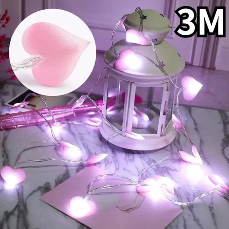 3M LED Heart Shape String Lights Valentine's Day Fairy Lights Pink Purple Girl String Light Indoor Party Garden Valentines Decor