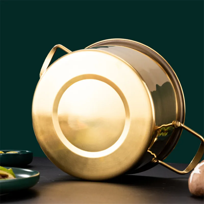 thumbnail image 4 of Ollas para guisar de acero inoxidable dorado con tapa, juego de utensilios de cocina antiadherentes duraderos para cocina de inducción, 4 of 5