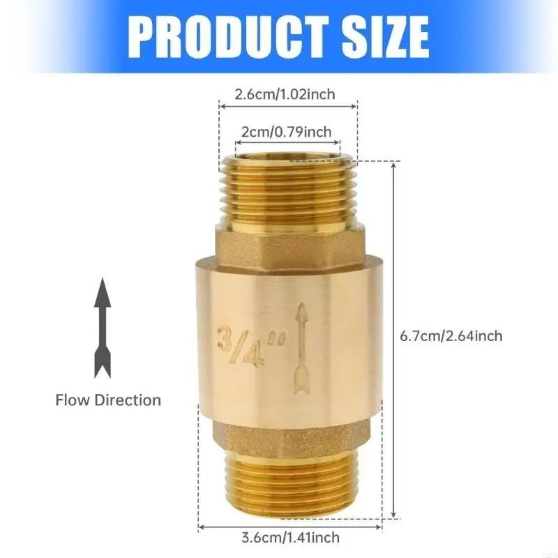 12PD Sturdy Brass In Line Spring Check Valves 3/4 Inch Male x Female Accessory for Effective Backflow Prevention in Well