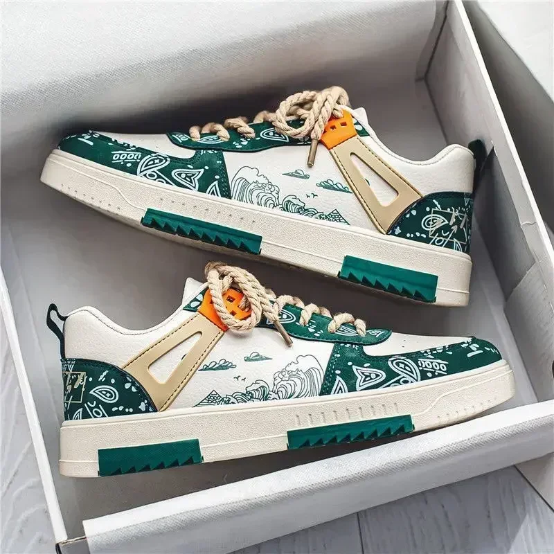 Sports Shoes Men's Spring and Summer New Wave Flower Leather Casual Breathable Board