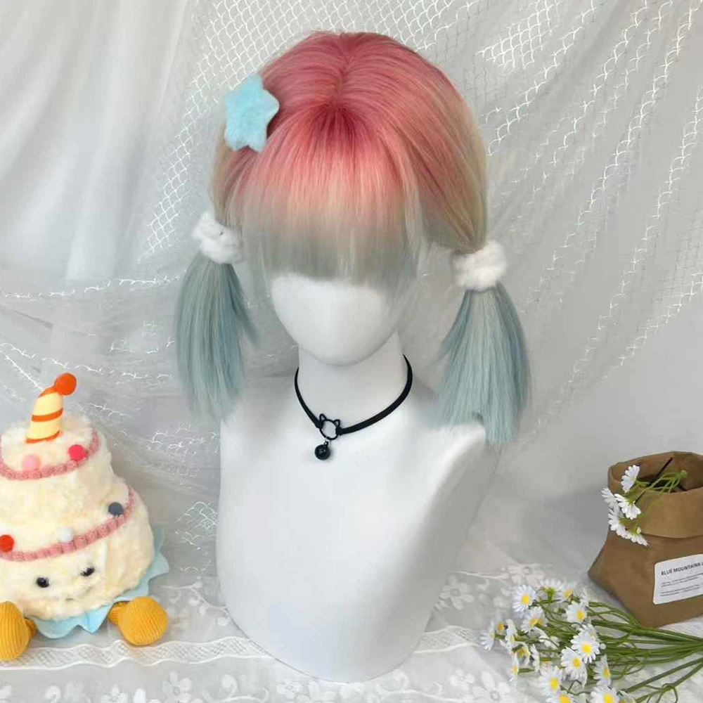 Synthetic Hair Bobo Wig for Women with Bangs and Gradient Highlights