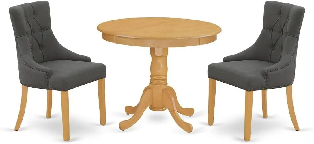 

East West Furniture ANFR3-OAK-20 Antique 3 Piece Kitchen Set Contains a Round Room Table with Pedestal and 2