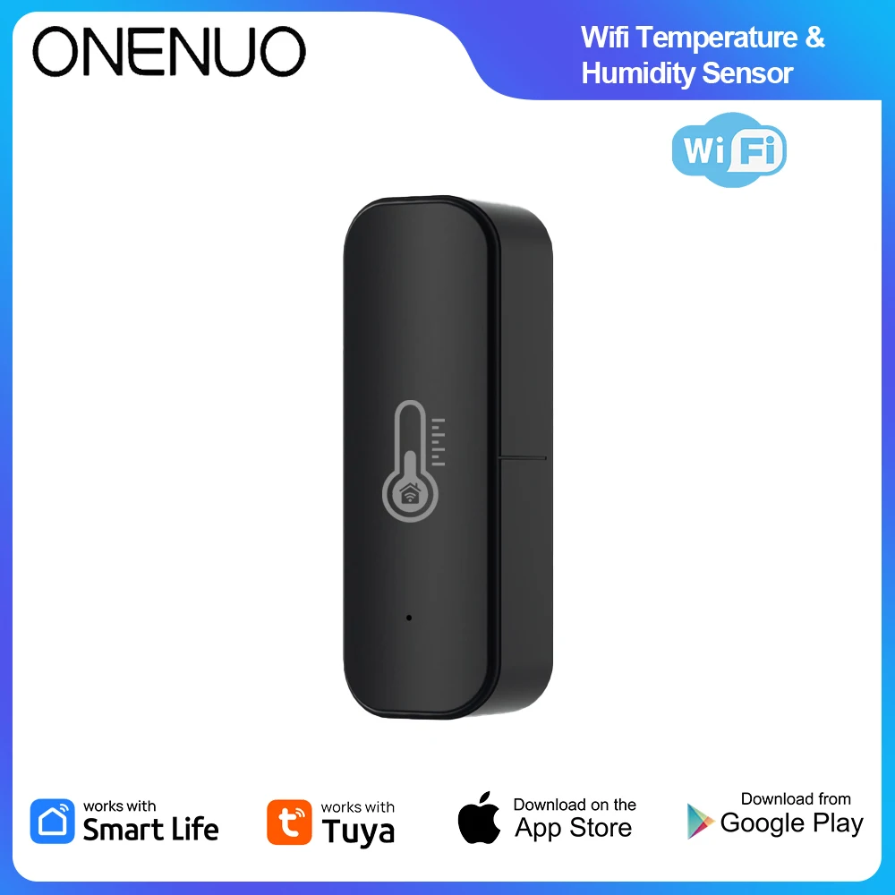 ONENUO Tuya WiFi Розумний датчик температури та вологості Smart Life APP Монітор для розумного дому Var SmartLife Працює з Alexa Чорний