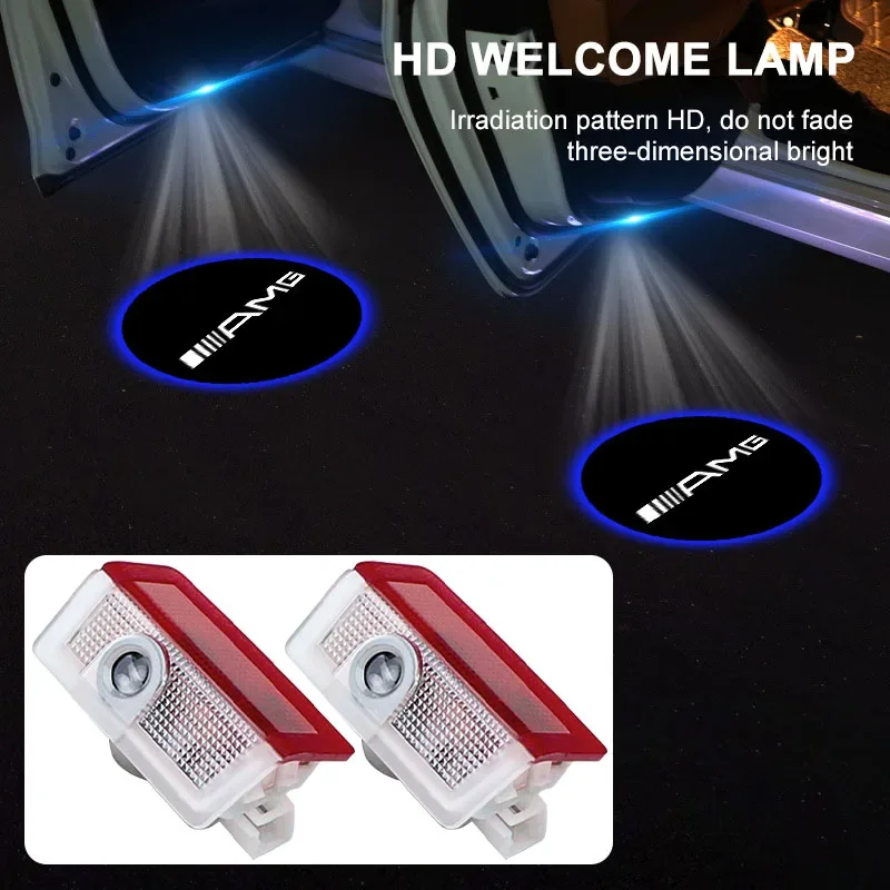 2pcs HD Led Car Door Projector Lamps Car Accessories For Mercedes Benz GLK X204 2008-2015 Amg A W168 W169 B Class