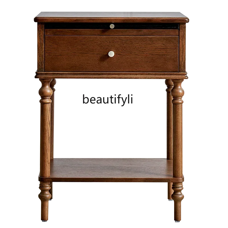 

French Retro Solid Wood Bedside Cabinet Small Apartment Bedroom Locker Living Room Small Table
