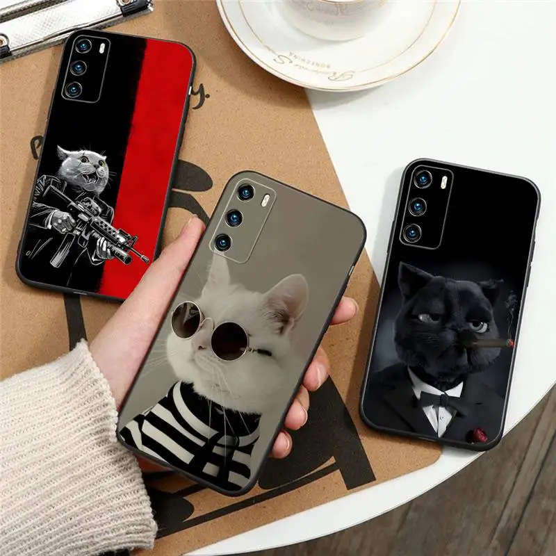 Custodia Per Telefono Cute Detective Gentleman Cat Per Huawei P30 Pro P40 P10 P20 Plus Lite Psmart Y5 Y6 2019 Y8S Y8P Y5 Cover In Silicone