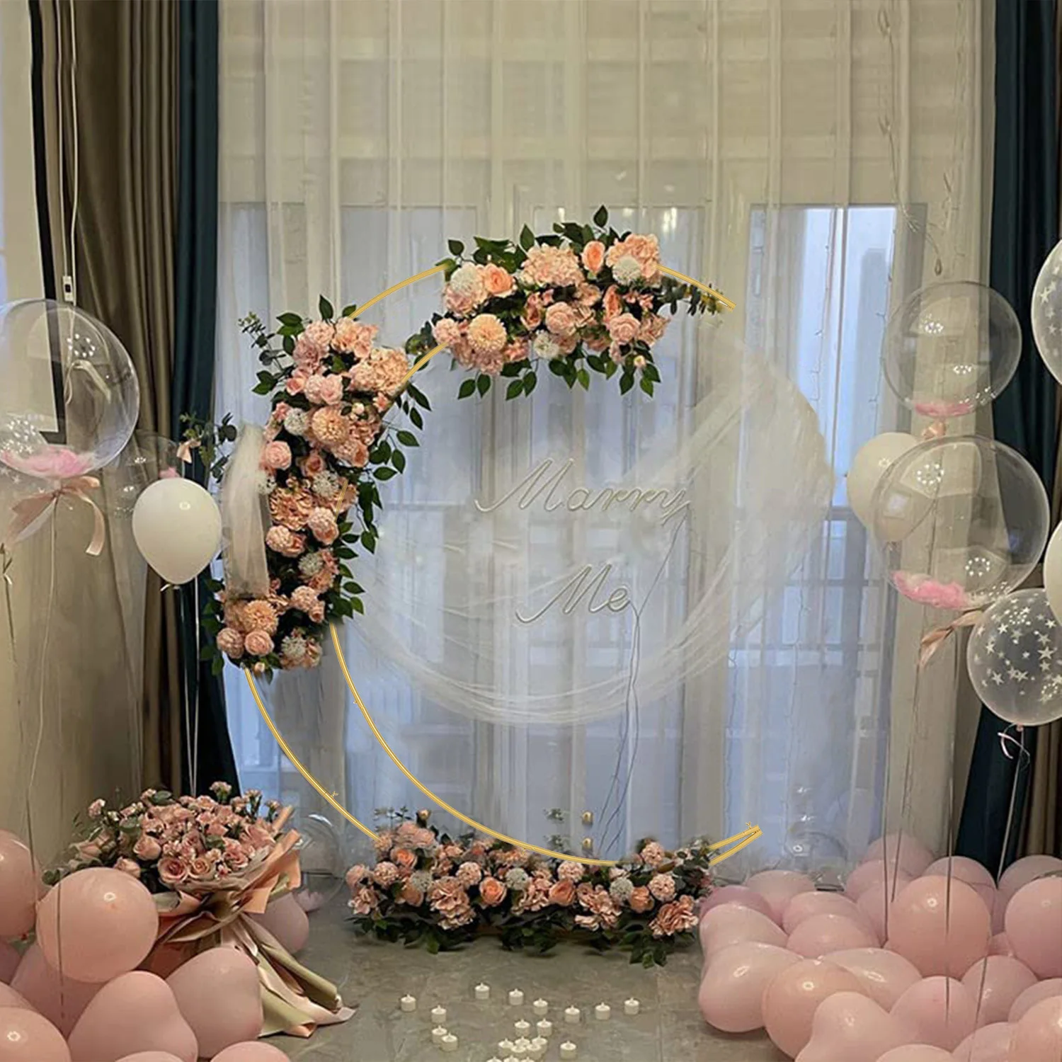 6.9ft Balloon Arch Stand Curved Wedding Arch Backdrop Stand Half Curve Moon for Ceremony Birthday Party Bride Christmas