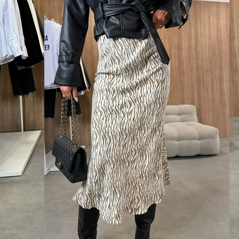 Women Leopart Long Skirts,Autumn Sexy Fashion Printed skirt,Women's high waist A-line skirts sexy Female bodycon Skirts