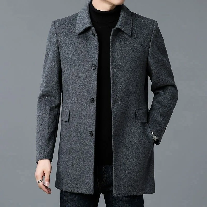 Man Jacket Spring Autumn Simple Solid Color Single-breasted Male Business Coat Mid-length Comfortable Casual Men Outerwear