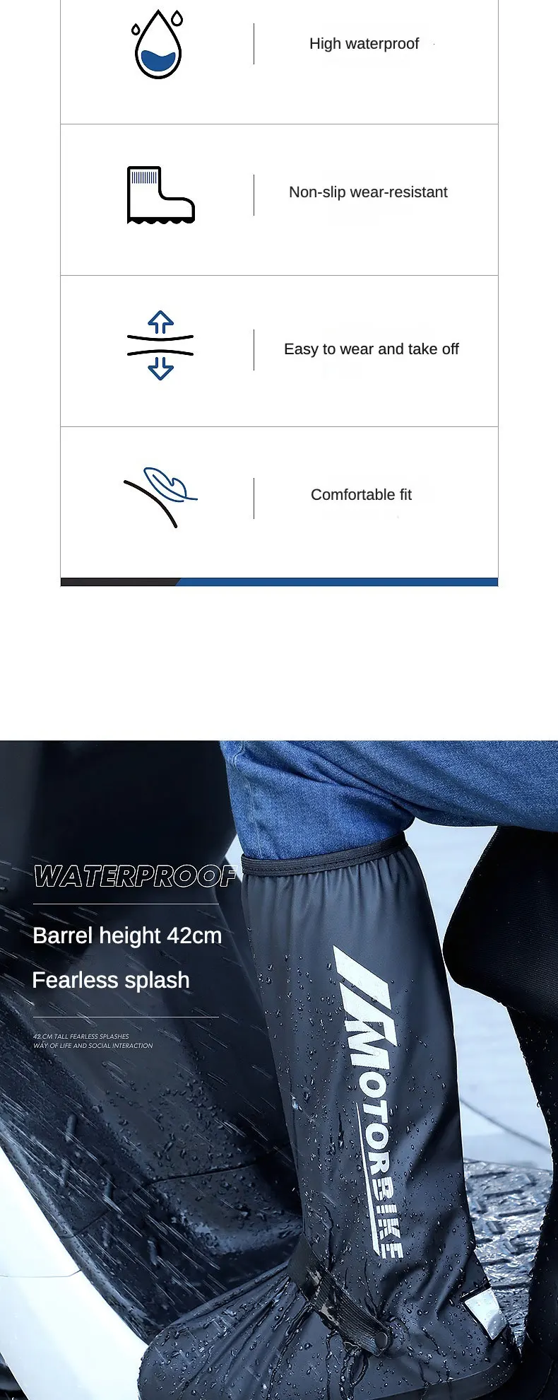 Description Picture 3 of itemHigh Tube Outdoor Waterproof Rain Anti-Slip Cycling Shoe Covers Motorcycle Pocket Service Hiking Shoes Fishing Wading Play Water