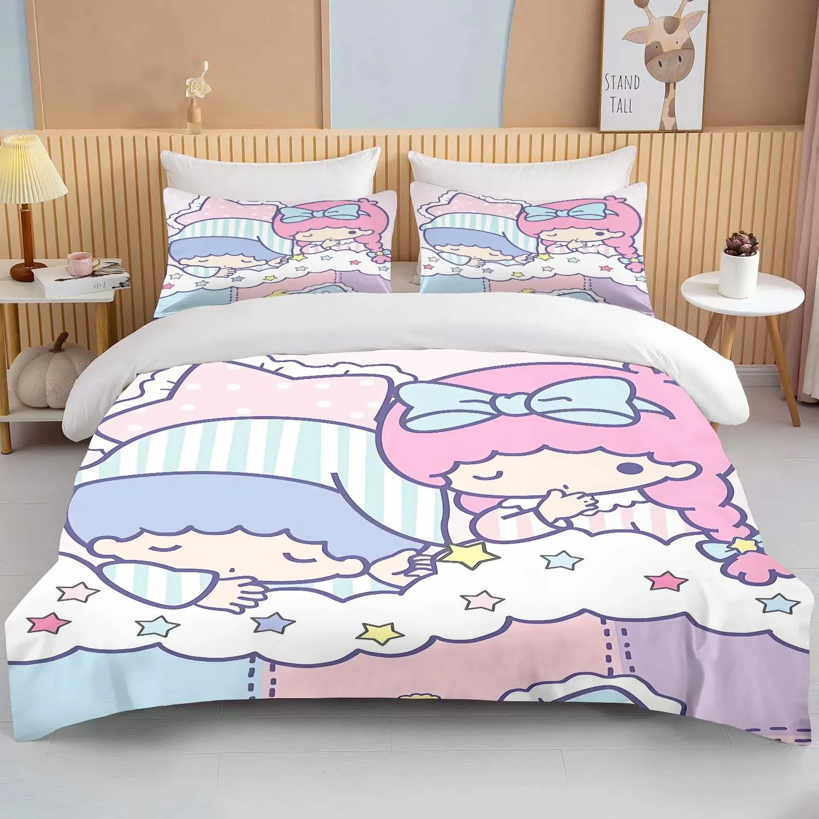 

Sanrio Little Twin Stars Printed Bedding Set Duvet Cover Anime Quilt Adult Kids Birthday Gift Full Size Comforter Bedding Sets