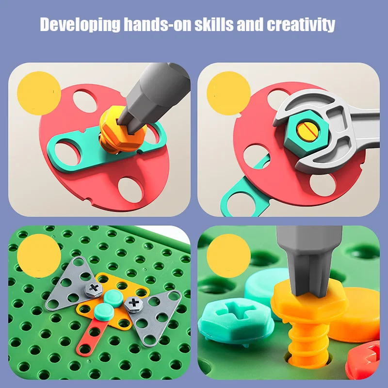 Children Simulated DIY Toolbox Toys Set Electric Drill Screw Nuts 3D Puzzle Toy Pretend Play Tool Kit 2D/3D Educational Toy Gift